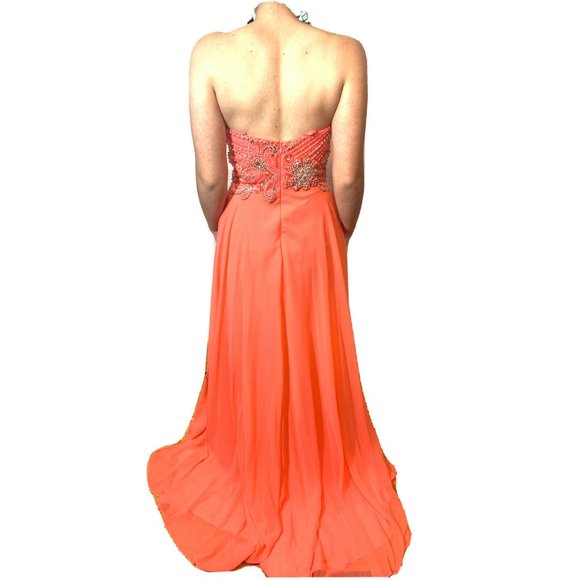 NWT Pink Coral Dress Size 2 Long Sleeveless Prom Formal Rhinestones Beautiful - Picture 4 of 6